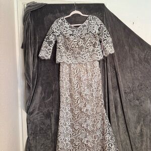 JS Collections Elegant Long Sleeve Dress - Brown and Cream